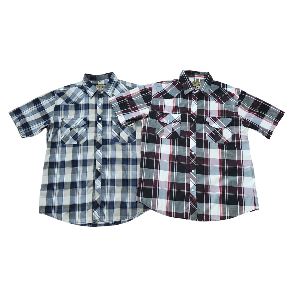 Lot of 2 Coevals Club Plaid Short Sleeve Snap Front Western Shirts Mens Large‎
